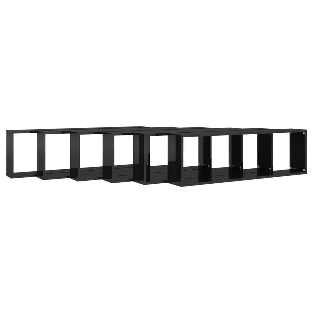 Würfelregale 6 Stk. Hochglanz-Schwarz 100x15x30cm Holzwerkstoff