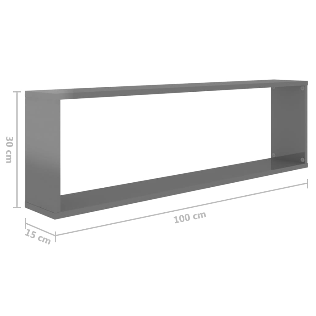 Würfelregale 2 Stk. Hochglanz-Grau 100x15x30 cm Holzwerkstoff