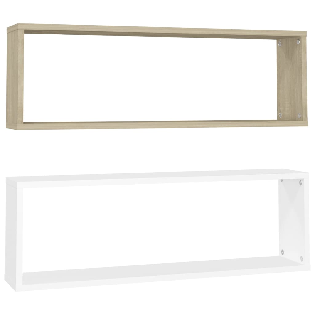 Würfelregale 2Stk. Weiß Sonoma-Eiche 80x15x26,5cm Holzwerkstoff