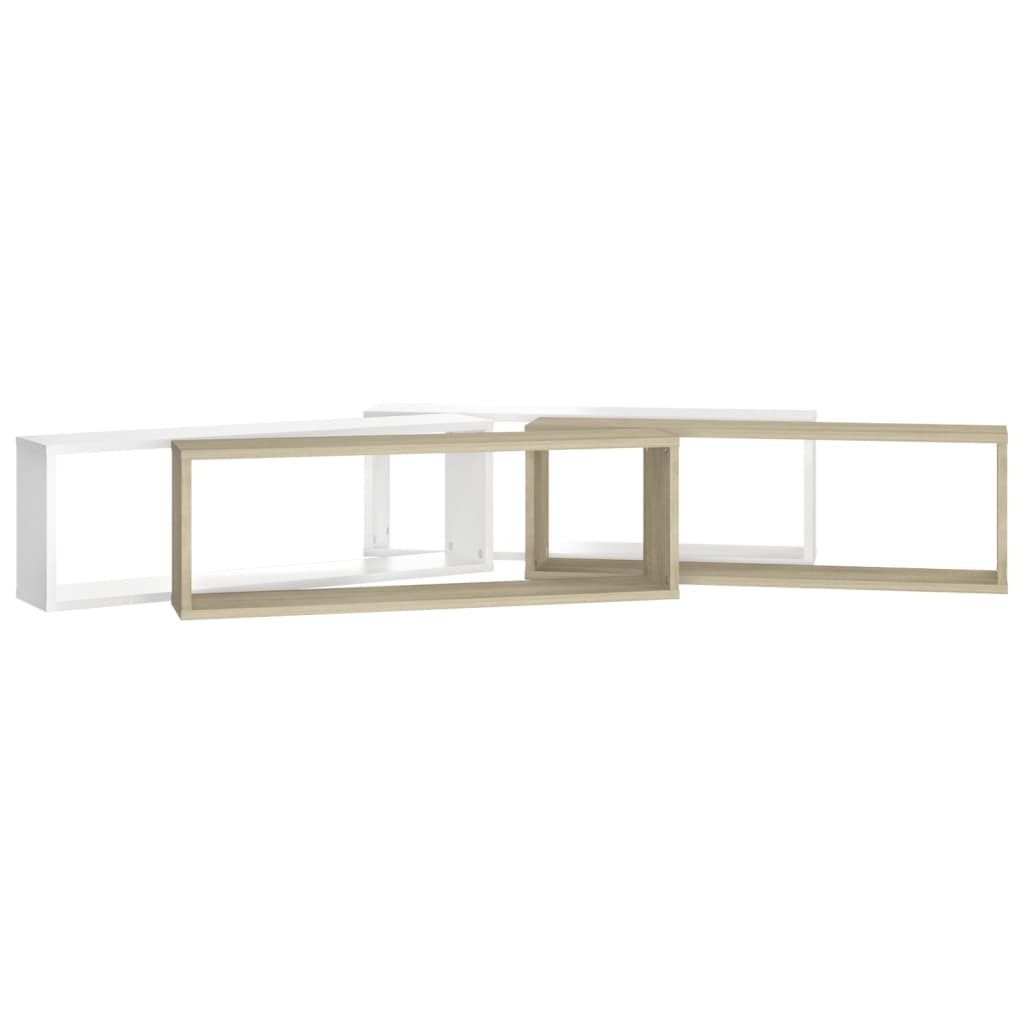 Würfelregale 4 Stk. Weiß & Sonoma-Eiche 80x15x26,5 cm