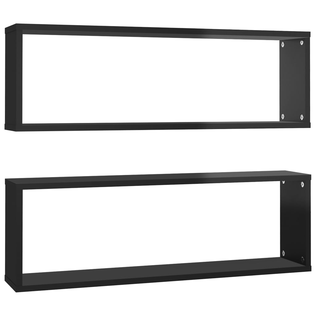 Würfelregale 2Stk. Hochglanz-Schwarz 80x15x26,5cm Holzwerkstoff