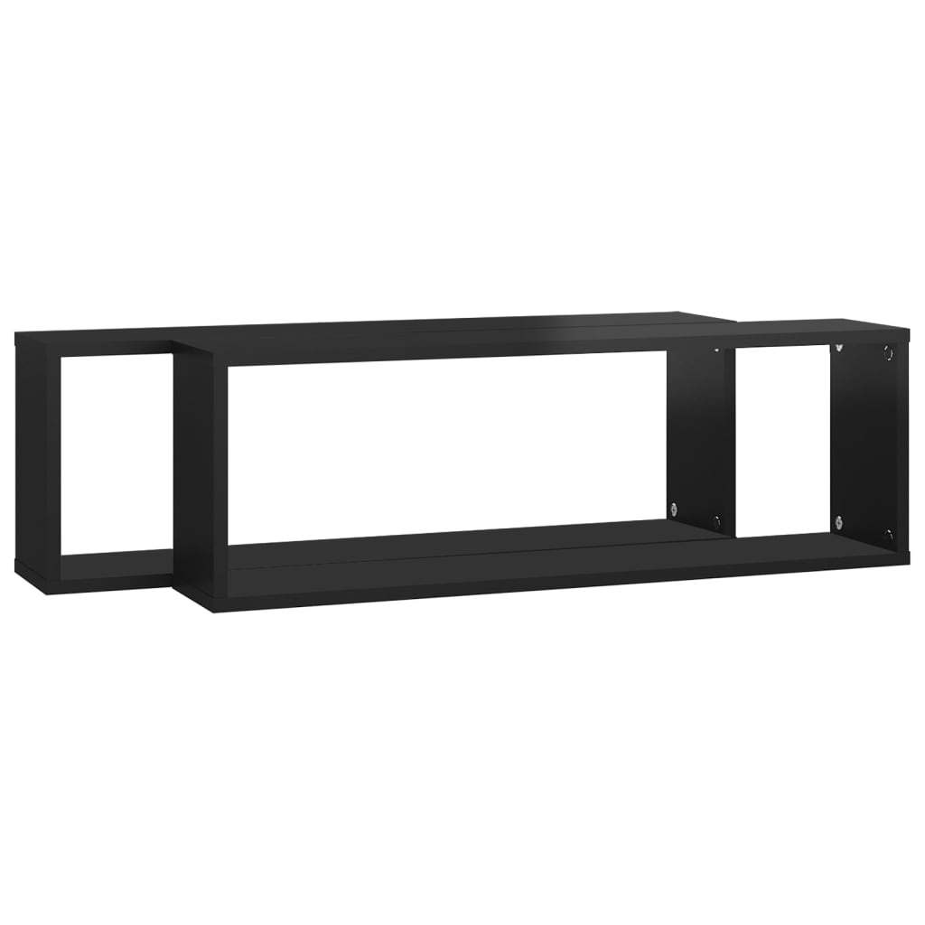 Würfelregale 2Stk. Hochglanz-Schwarz 80x15x26,5cm Holzwerkstoff