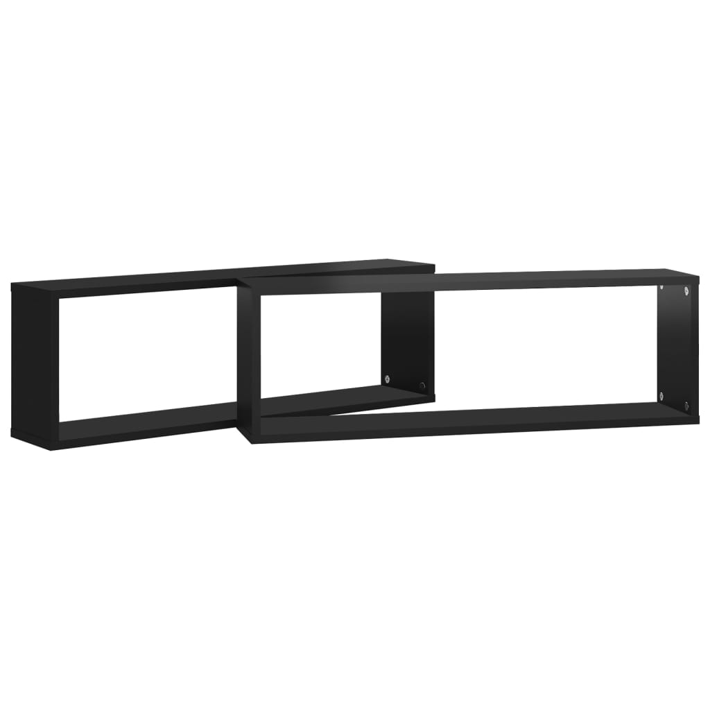 Würfelregale 2Stk. Hochglanz-Schwarz 80x15x26,5cm Holzwerkstoff