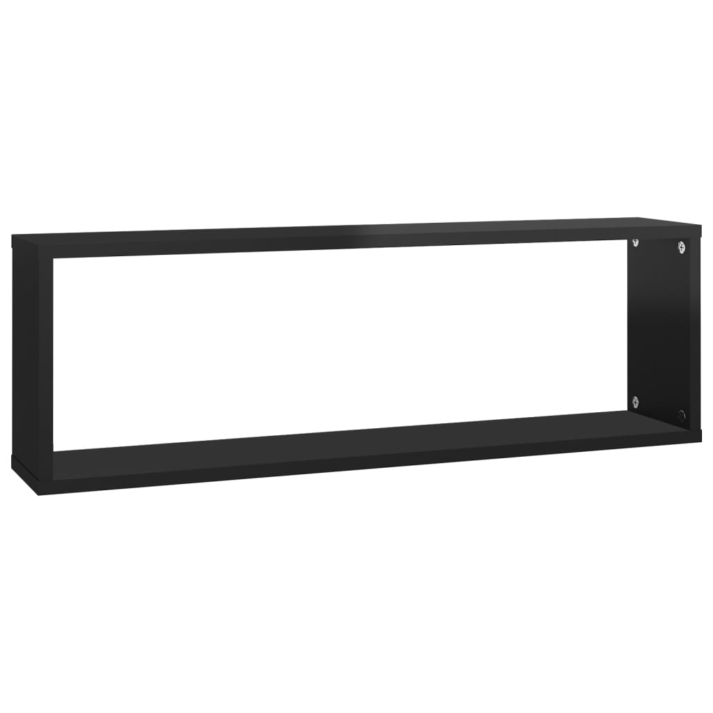Würfelregale 2Stk. Hochglanz-Schwarz 80x15x26,5cm Holzwerkstoff