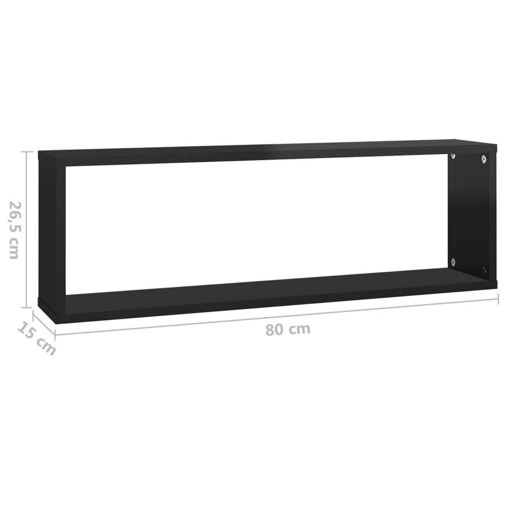 Würfelregale 2Stk. Hochglanz-Schwarz 80x15x26,5cm Holzwerkstoff