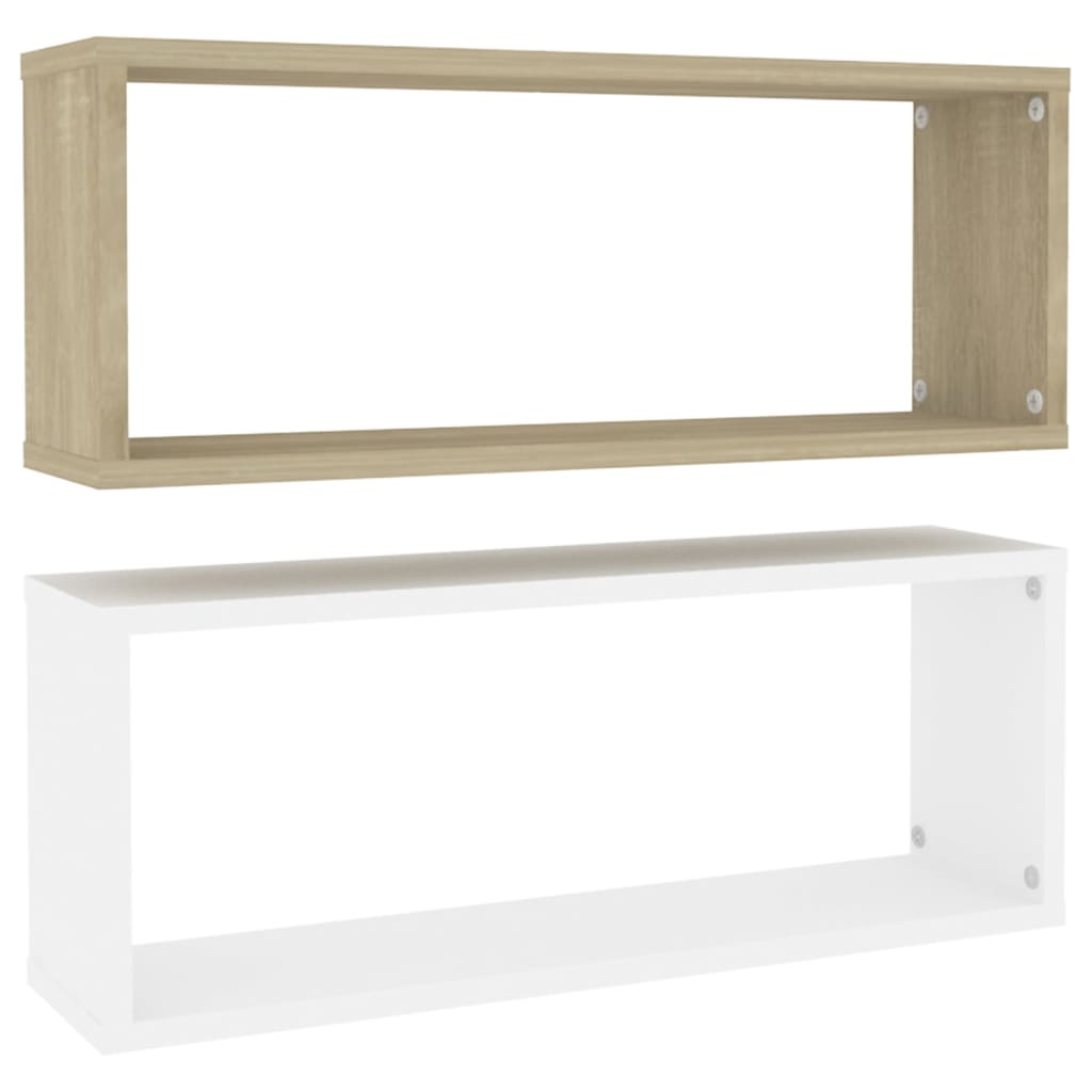 Würfelregale 2Stk. Weiß & Sonoma-Eiche 60x15x23cm Holzwerkstoff