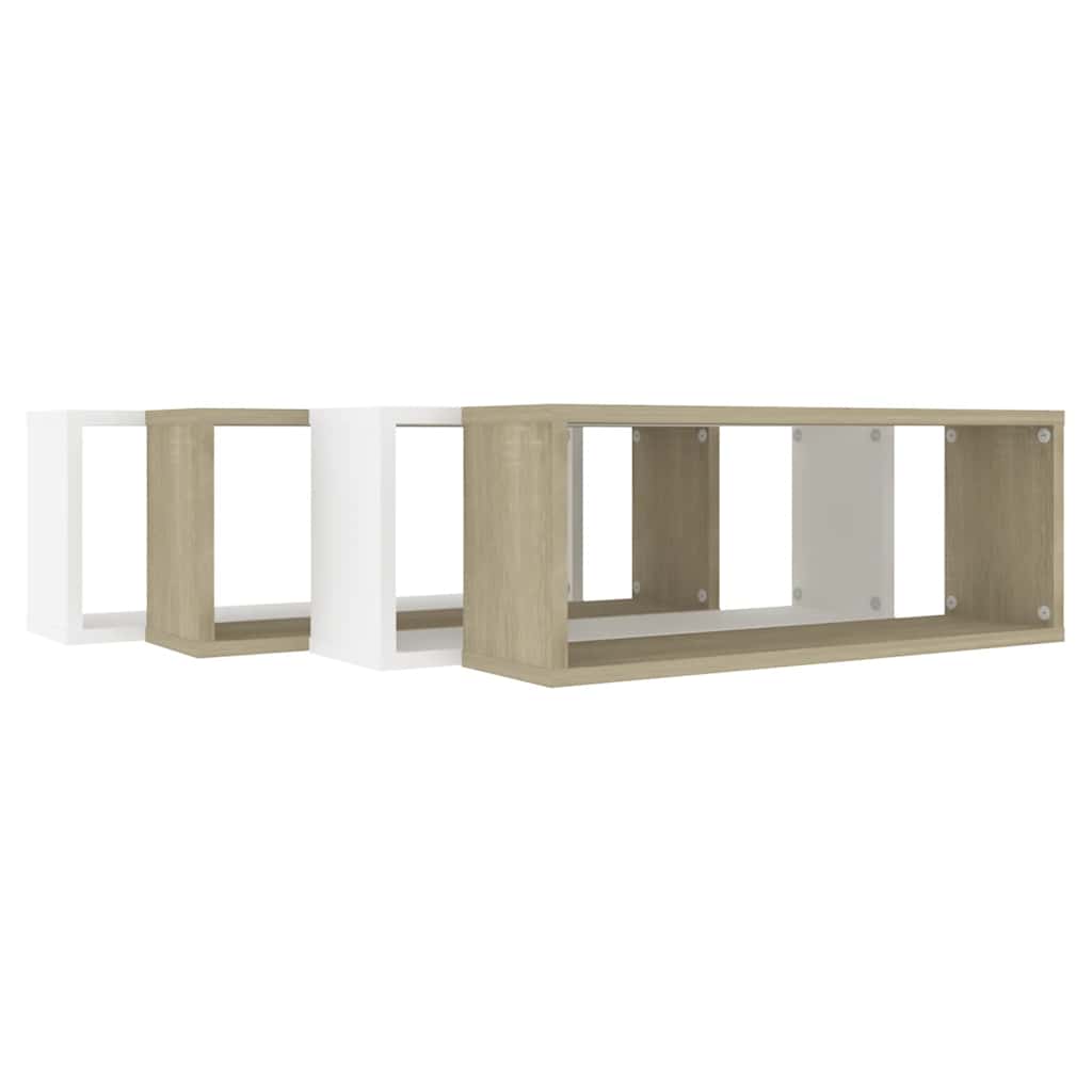 Würfelregale 4Stk. Weiß & Sonoma-Eiche 60x15x23cm Holzwerkstoff