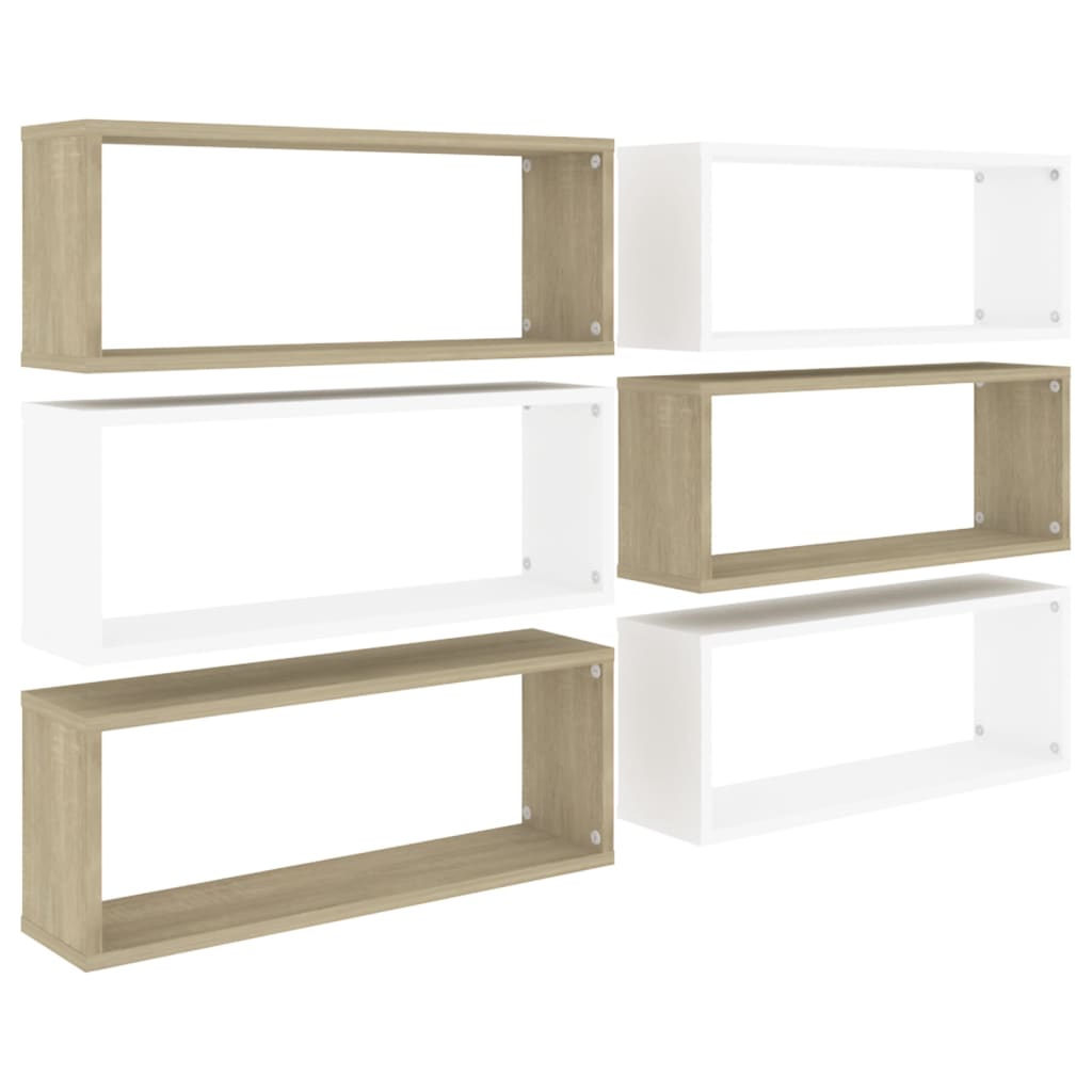 Würfelregale 6 Stk. Weiß Sonoma-Eiche 60x15x23cm Holzwerkstoff
