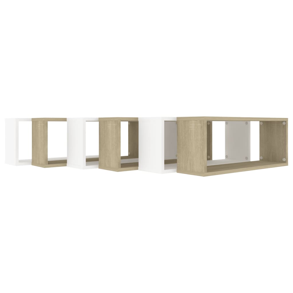 Würfelregale 6 Stk. Weiß Sonoma-Eiche 60x15x23cm Holzwerkstoff