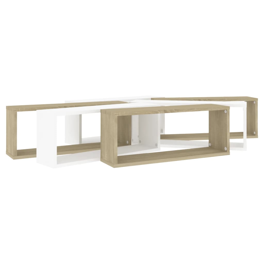 Würfelregale 6 Stk. Weiß Sonoma-Eiche 60x15x23cm Holzwerkstoff