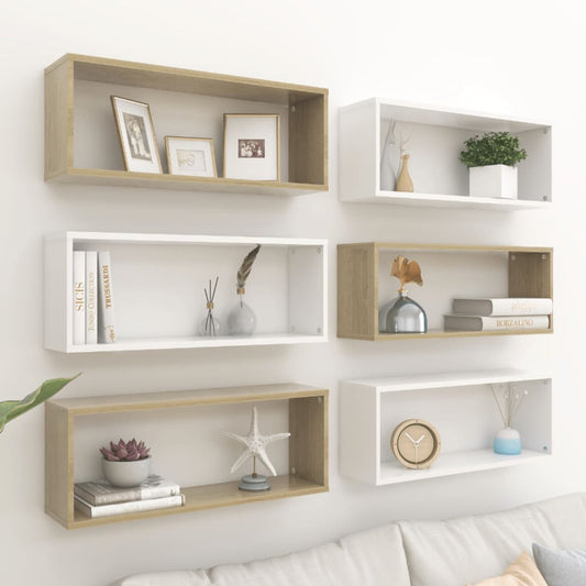 Würfelregale 6 Stk. Weiß Sonoma-Eiche 60x15x23cm Holzwerkstoff