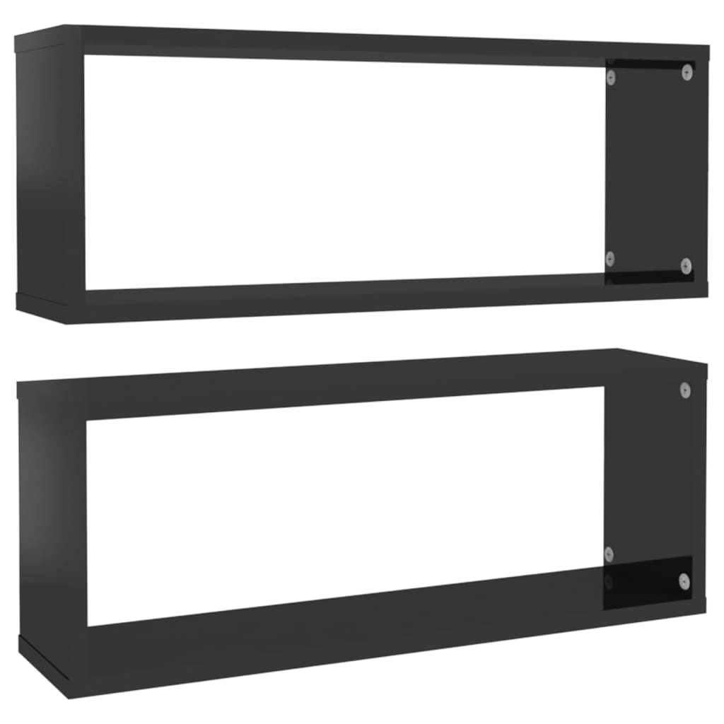 Würfelregale 2 Stk. Hochglanz-Schwarz 60x15x23cm Holzwerkstoff