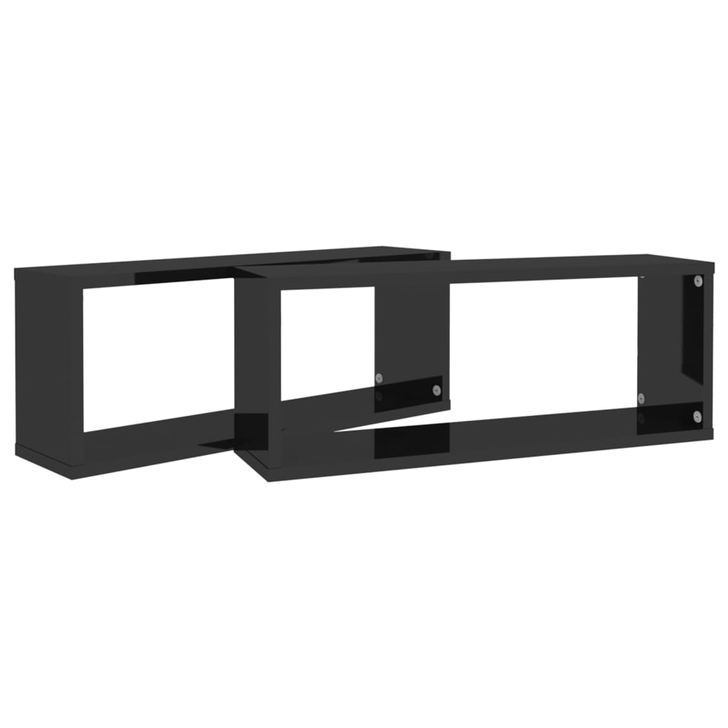 Würfelregale 2 Stk. Hochglanz-Schwarz 60x15x23cm Holzwerkstoff