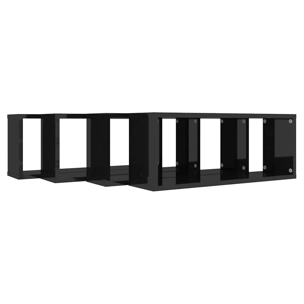 Würfelregale 4 Stk. Hochglanz-Schwarz 60x15x23 cm Holzwerkstoff