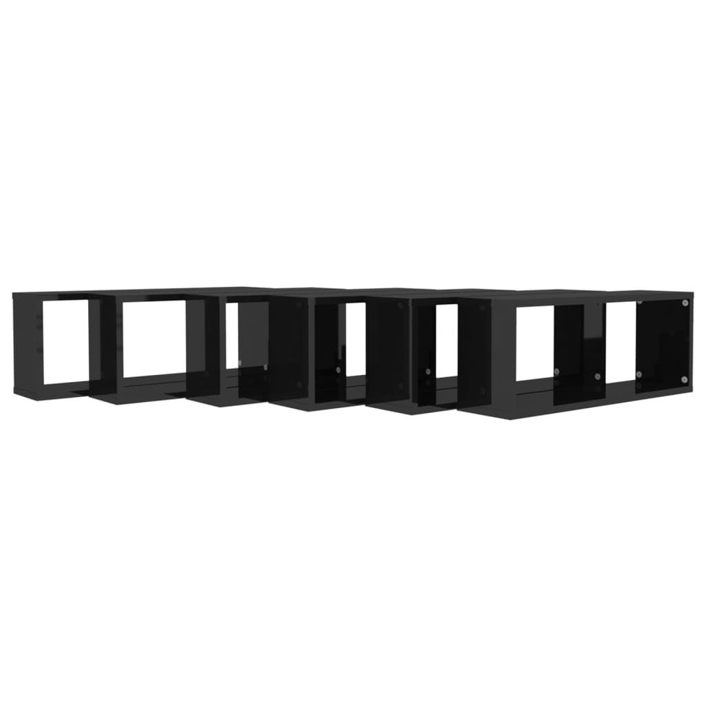 Würfelregale 6 Stk. Hochglanz-Schwarz 60x15x23 cm Holzwerkstoff