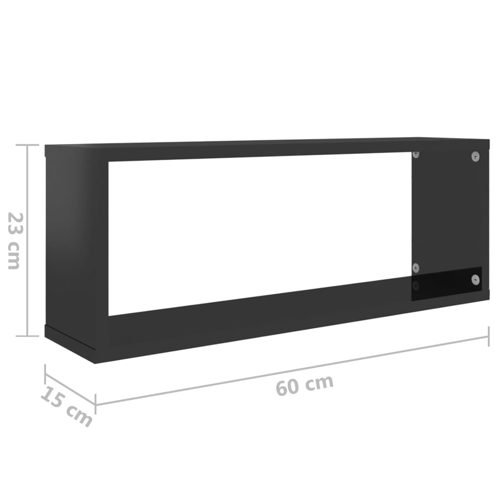 Würfelregale 6 Stk. Hochglanz-Schwarz 60x15x23 cm Holzwerkstoff