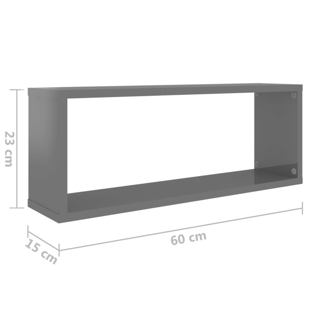 Würfelregale 2 Stk. Hochglanz-Grau 60x15x23 cm Holzwerkstoff