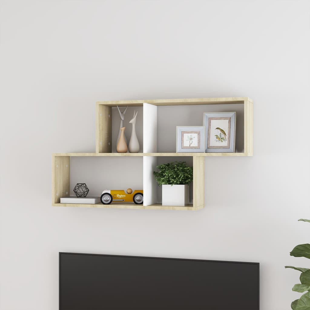 Wandregal Weiß und Sonoma-Eiche 100x18x53 cm Holzwerkstoff