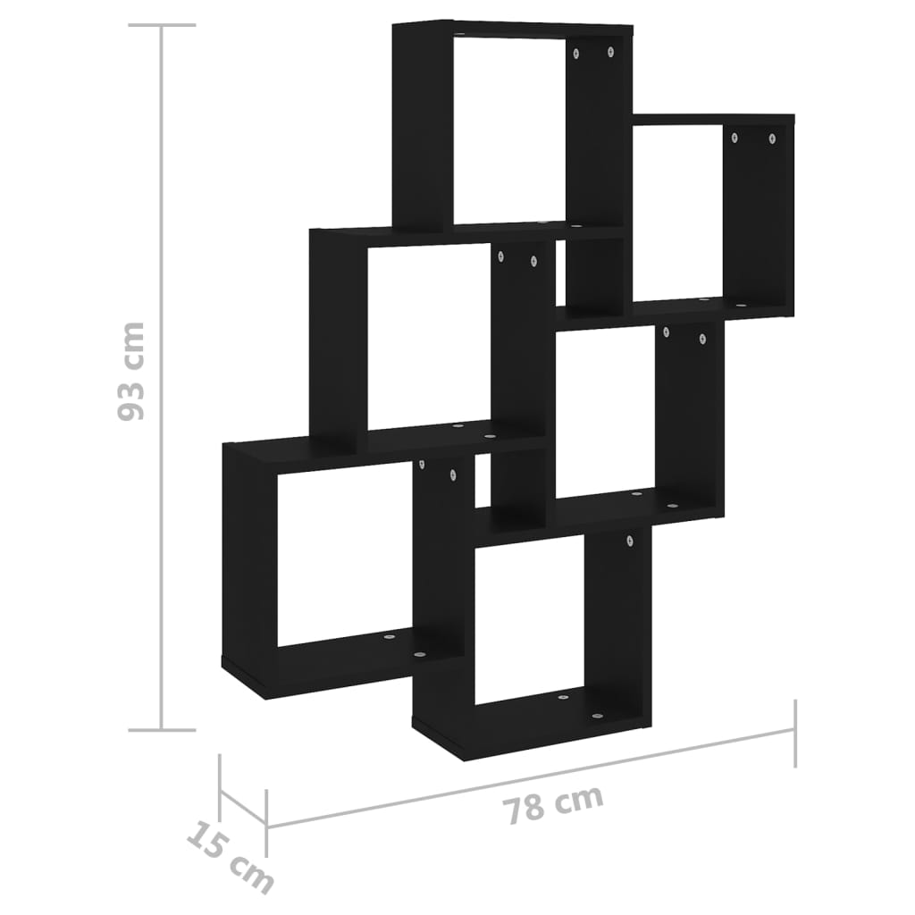 Étagère cubique noire 78x15x93 cm en bois