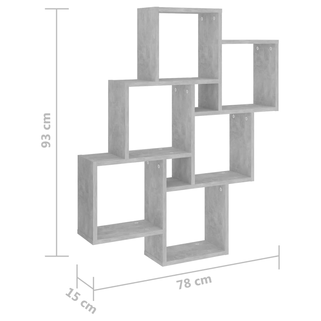 Étagère cubique gris béton 78x15x93 cm en bois