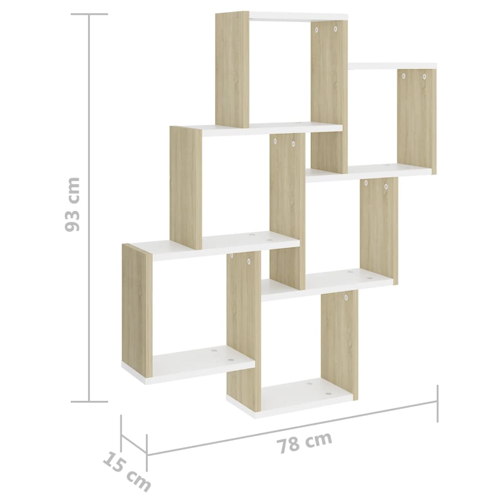 Würfelregal Weiß Sonoma-Eiche 78x15x93 cm Holzwerkstoff