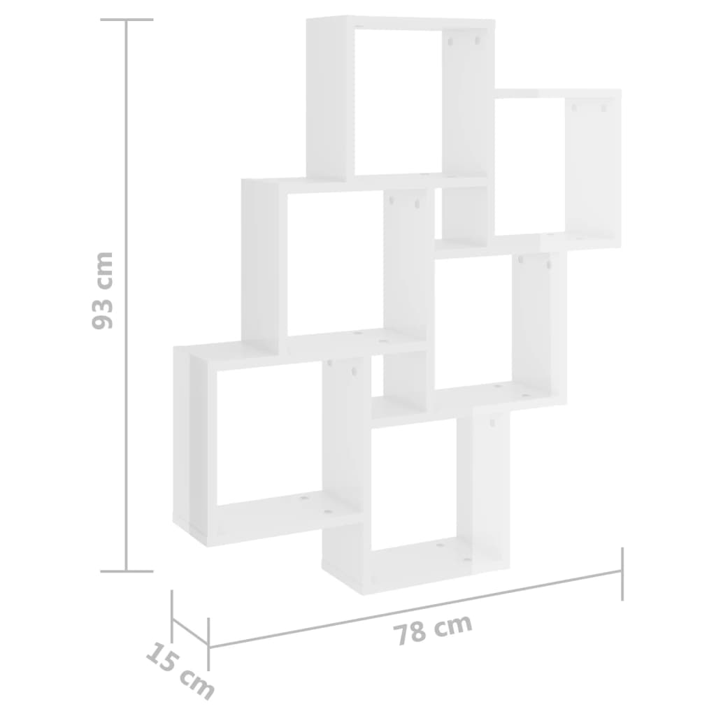 Étagère cubique blanc brillant 78x15x93 cm en bois