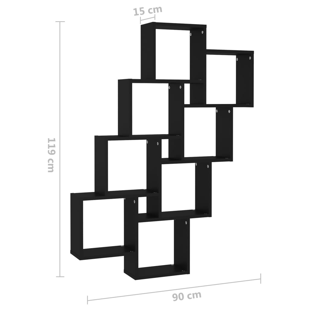 Étagère cube noire 90x15x119 cm en bois