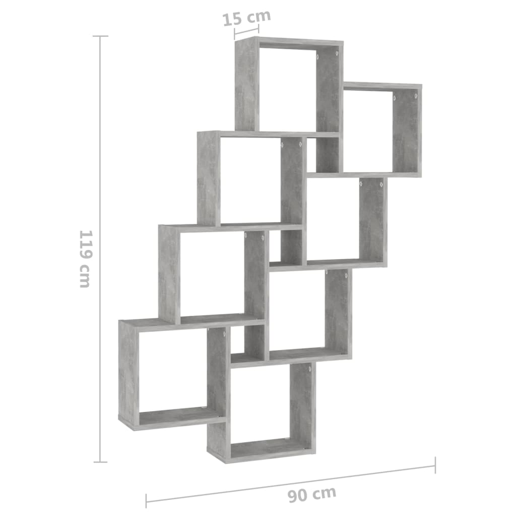 Étagère cubique gris béton 90x15x119 cm en bois