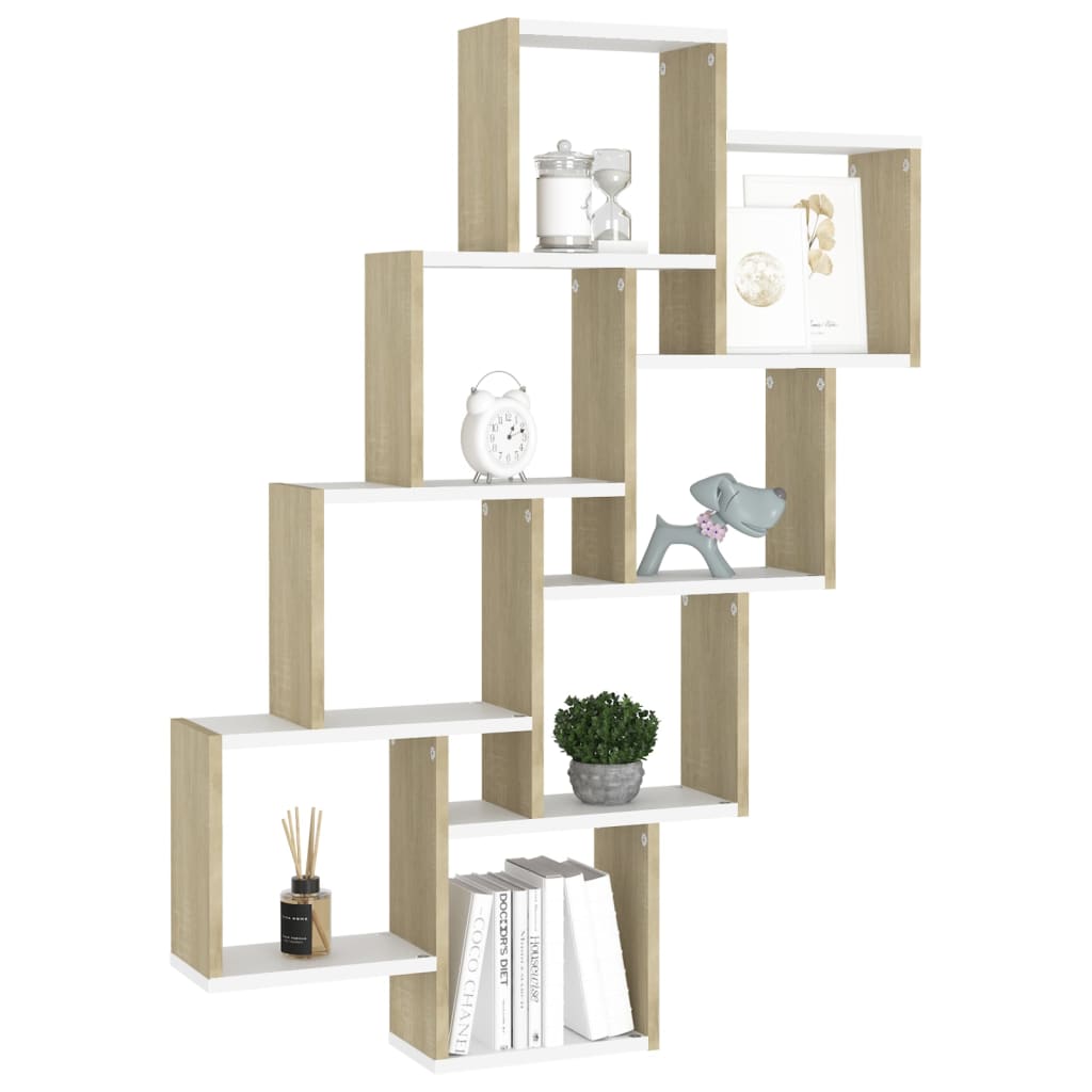 Würfelregal Weiß Sonoma-Eiche 90x15x119 cm Holzwerkstoff
