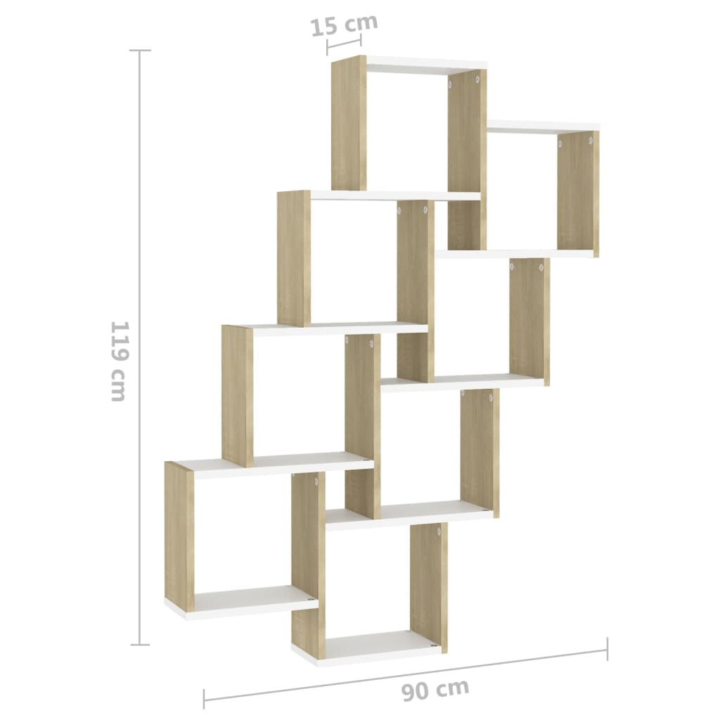 Würfelregal Weiß Sonoma-Eiche 90x15x119 cm Holzwerkstoff