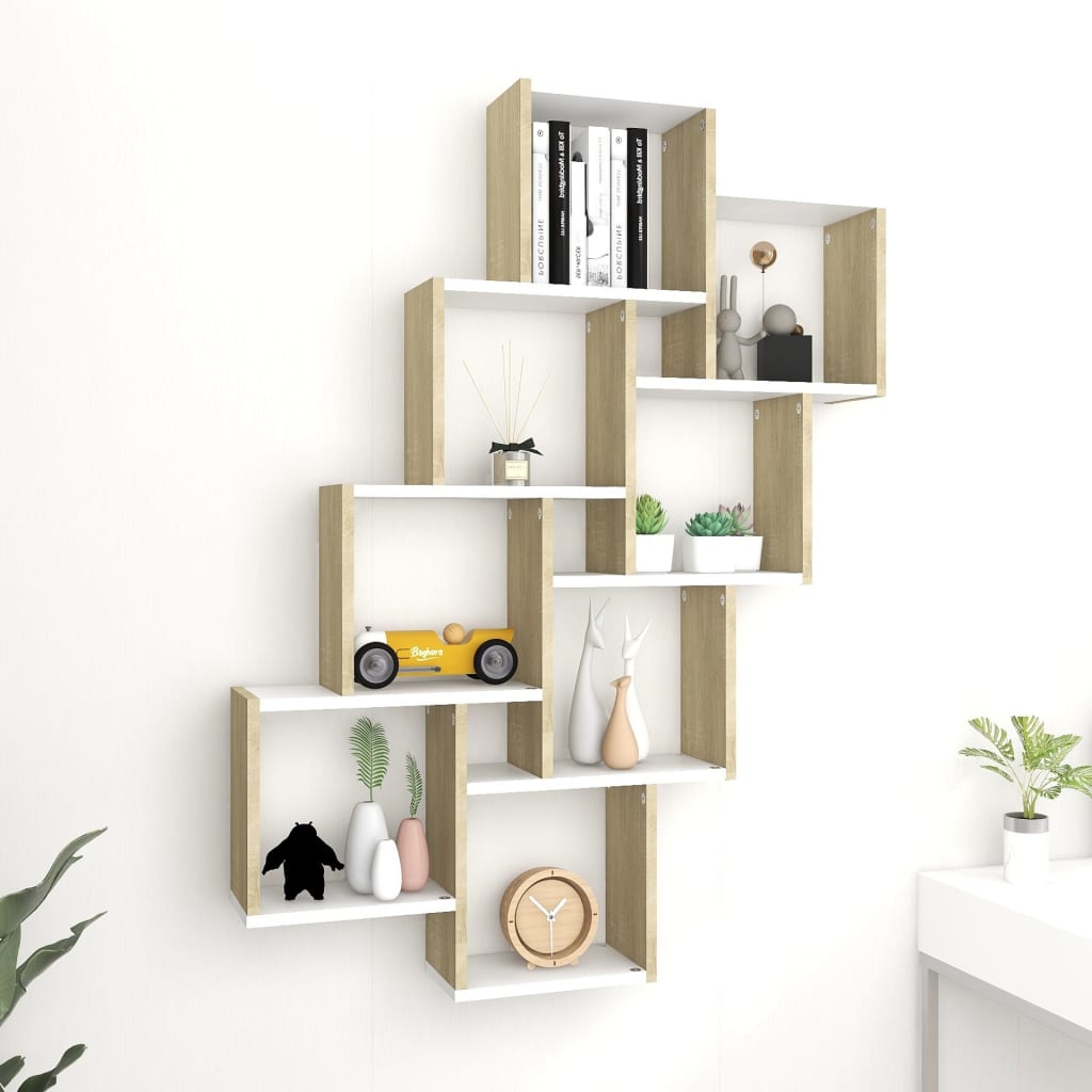 Würfelregal Weiß Sonoma-Eiche 90x15x119 cm Holzwerkstoff