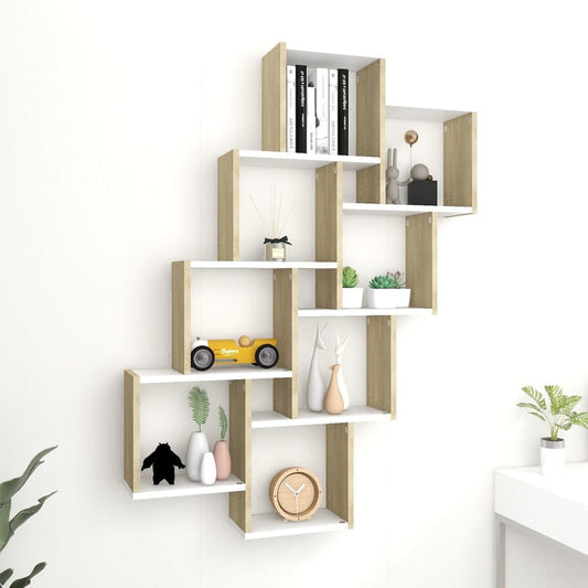 Würfelregal Weiß Sonoma-Eiche 90x15x119 cm Holzwerkstoff