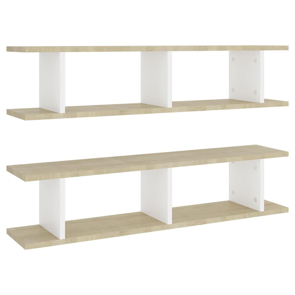 Wandregale 2 Stk. Weiß & Sonoma-Eiche 90x18x20 cm Holzwerkstoff