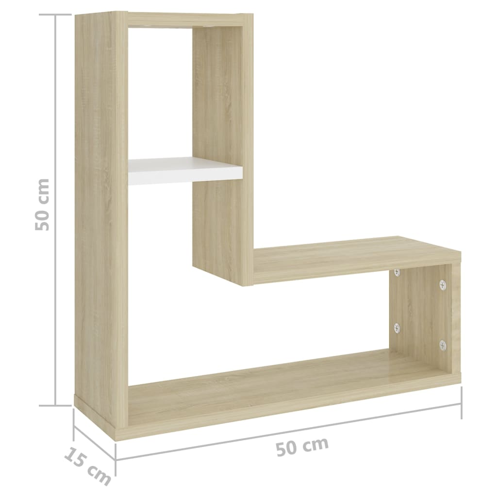 Wandregale 2 Stk. Weiß und Sonoma-Eiche 50x15x50 cm