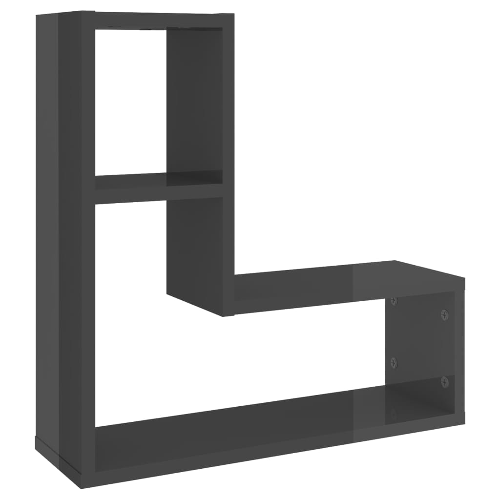 Wall shelves 2 pcs. High gloss grey 50x15x50 cm wood material