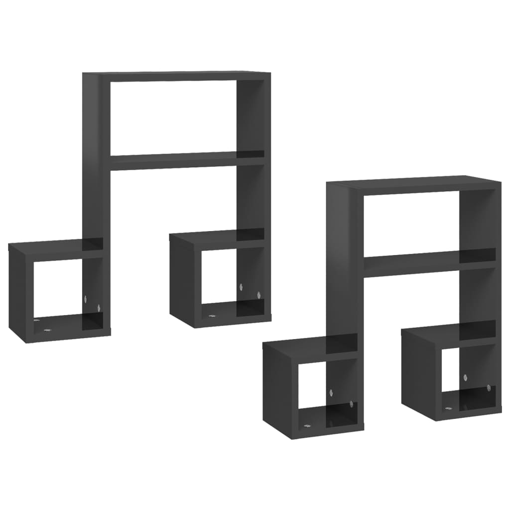 Wall shelves 2 pcs. High gloss grey 50x15x50 cm wood material