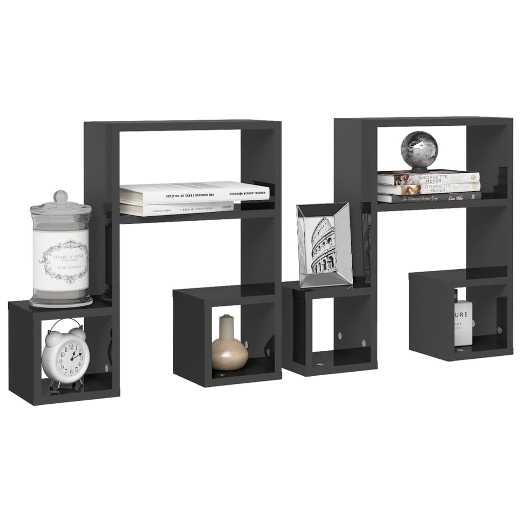 Wall shelves 2 pcs. High gloss grey 50x15x50 cm wood material
