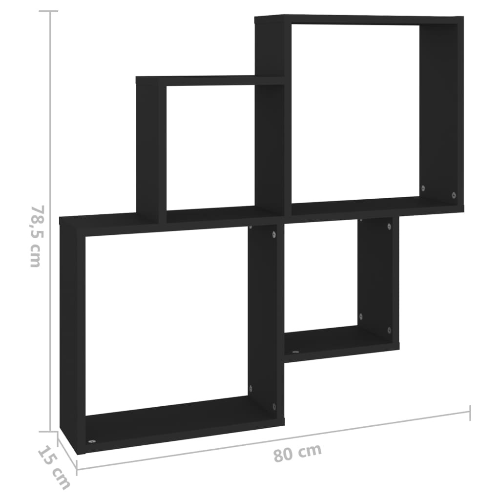 Étagère cube noire 80x15x78,5 cm en bois