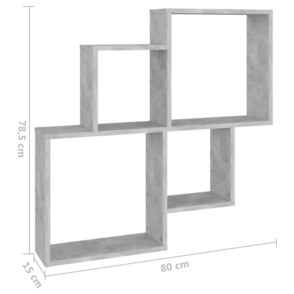 Étagère cubique gris béton 80x15x78,5 cm en bois