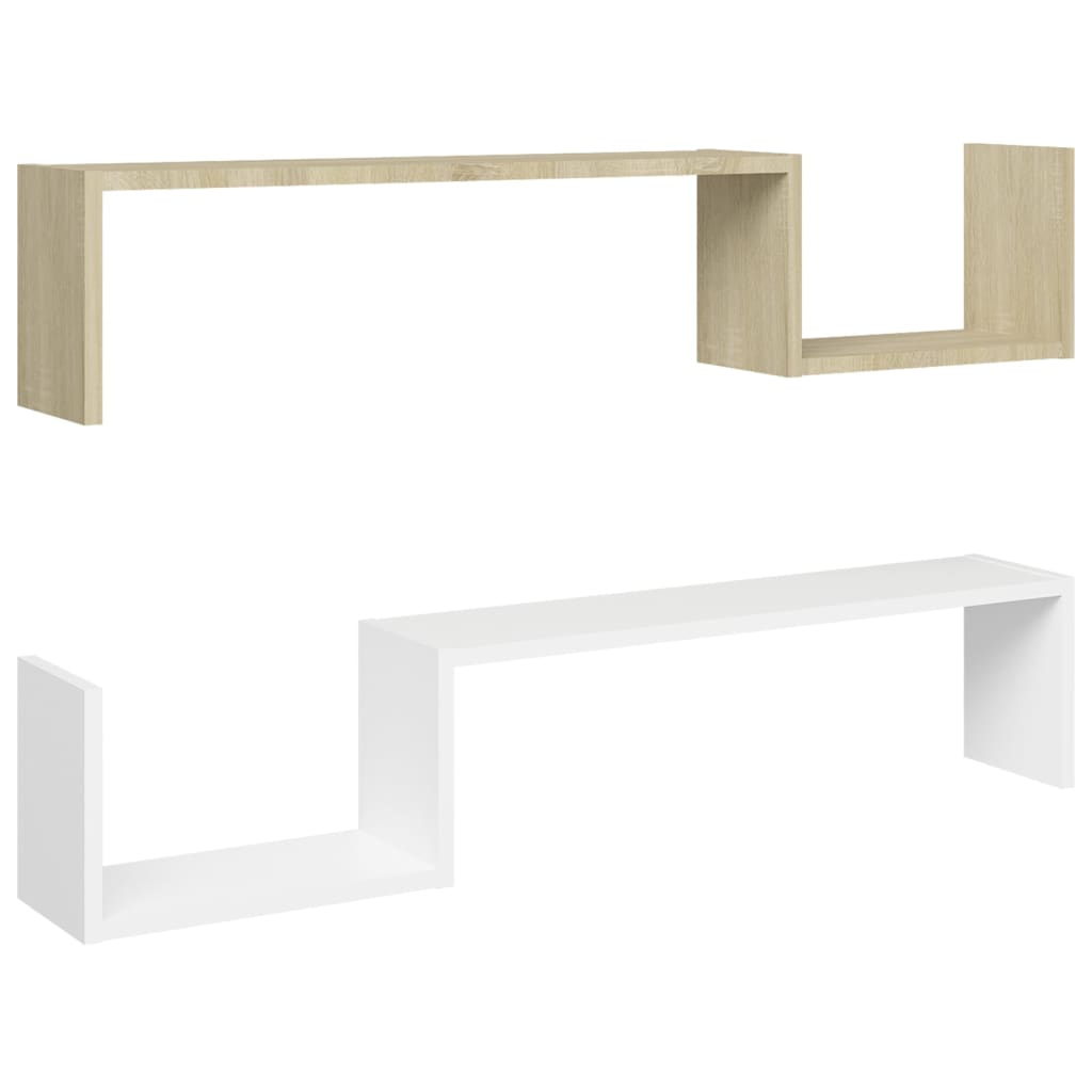Wandregale 2 Stk. Weiß & Sonoma-Eiche 100x15x20cm Holzwerkstoff