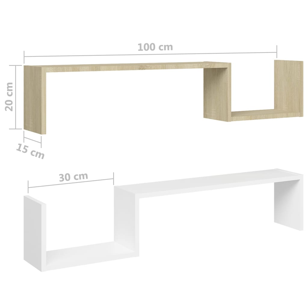Wandregale 2 Stk. Weiß & Sonoma-Eiche 100x15x20cm Holzwerkstoff