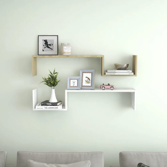 Wandregale 2 Stk. Weiß & Sonoma-Eiche 100x15x20cm Holzwerkstoff