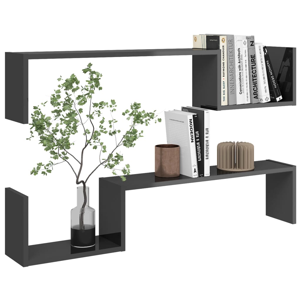 Wandregale 2 Stk. Hochglanz-Grau 100x15x20 cm Holzwerkstoff