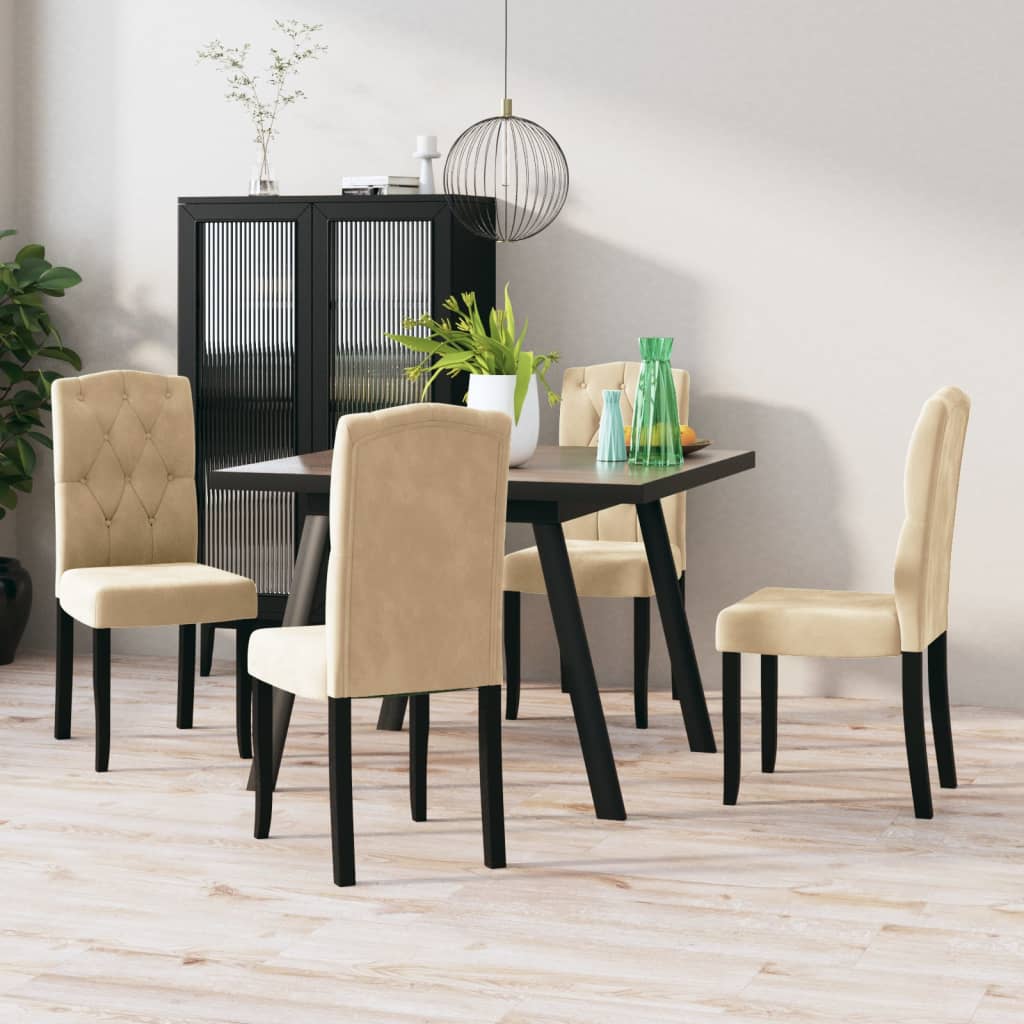 Esszimmerstühle 4 Stk. Creme Samt