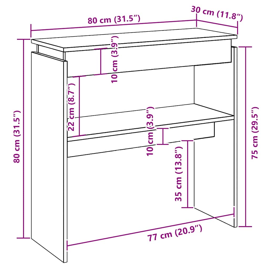 Konsolentisch Sonoma-Eiche 80x30x80 cm Holzwerkstoff