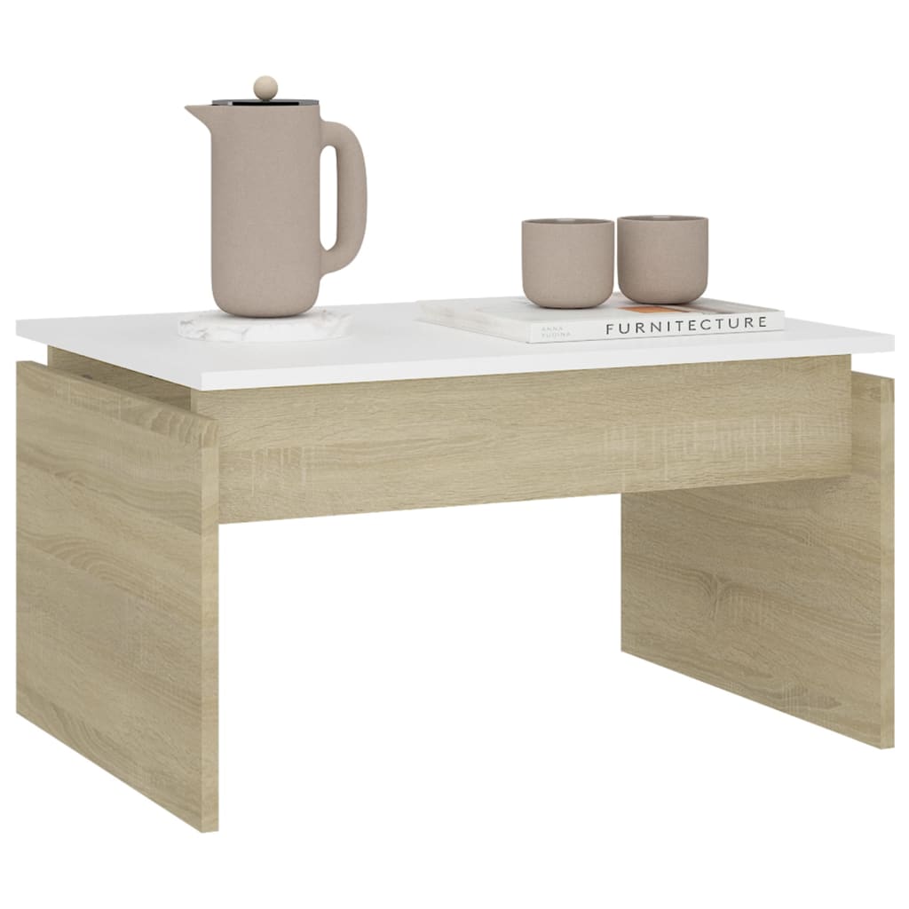 Couchtisch Weiß Sonoma-Eiche 68x50x38 cm Holzwerkstoff
