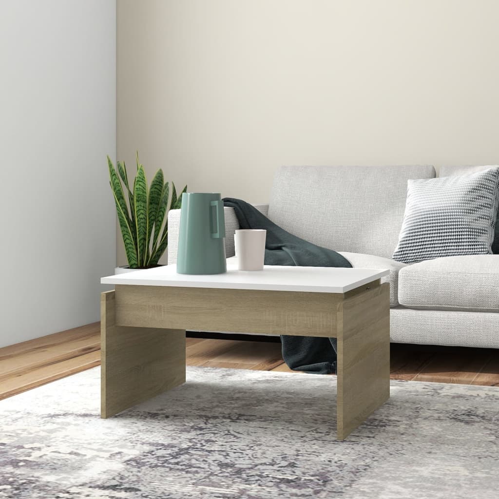 Couchtisch Weiß Sonoma-Eiche 68x50x38 cm Holzwerkstoff
