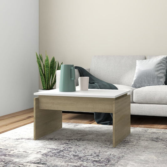 Couchtisch Weiß Sonoma-Eiche 68x50x38 cm Holzwerkstoff