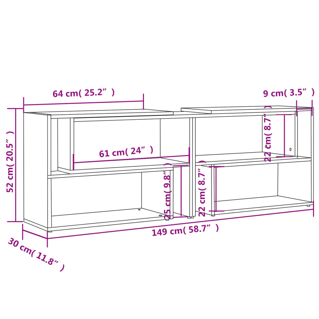 Meuble TV gris béton 149x30x52 cm en bois