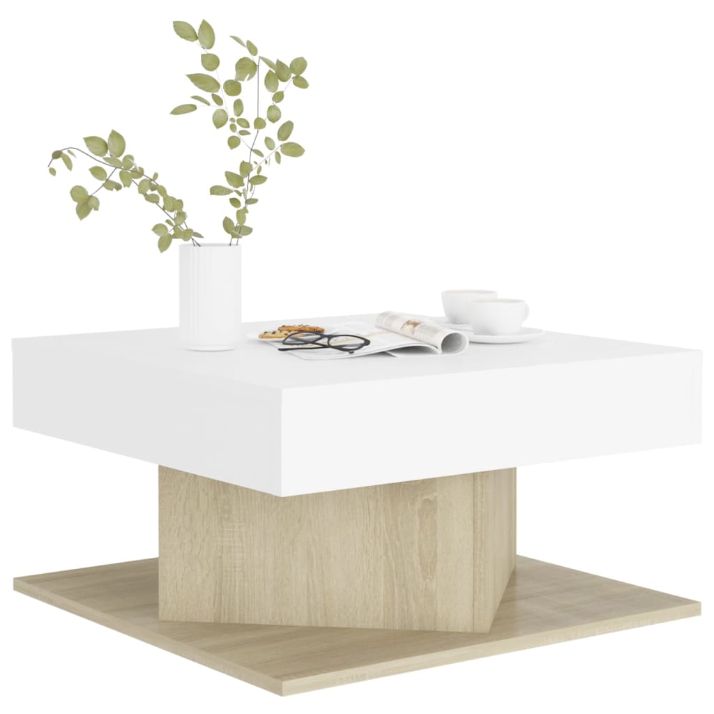 Couchtisch Weiß Sonoma-Eiche 57x57x30 cm Holzwerkstoff